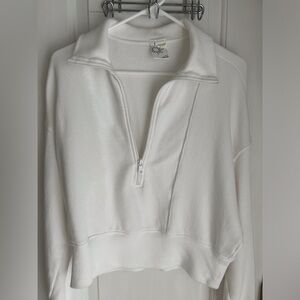 Aerie White Ribbed Quarter-Zip Sweatshirt